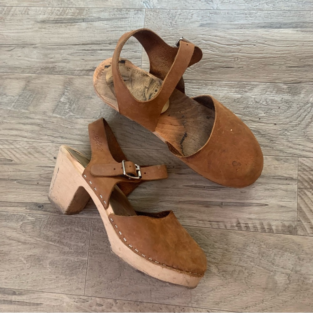 Lotta From Stockholm Wooden Block Heel Leather Buckle Clogs Sandals - Picture 13 of 14